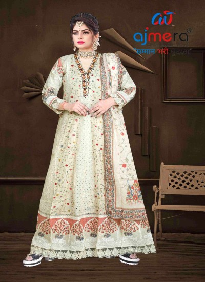 Elegant Lakhnavi Gown Kurti with Intricate Chikankari Embroidery for Special Occasions in Surat