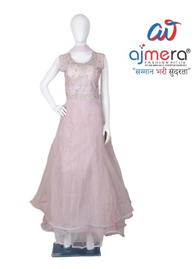 Elegant Net Gown with Stone Embellishments and Dupatta for Women in Surat