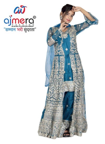 Embroidered Georgette Nyra Cut Kurti with Skirt and Dupatta for Women in Surat
