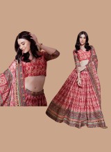 Peach Banarasi Lehenga with Digital Print and Crochet Work