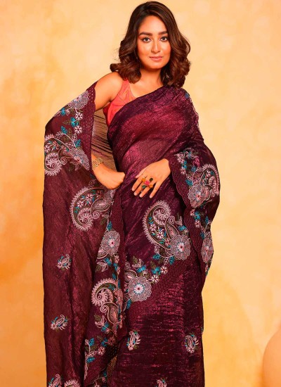 Stunning Crushed Texture Georgette Saree Intricate Embroidery and Art Silk Blouse in Nepal