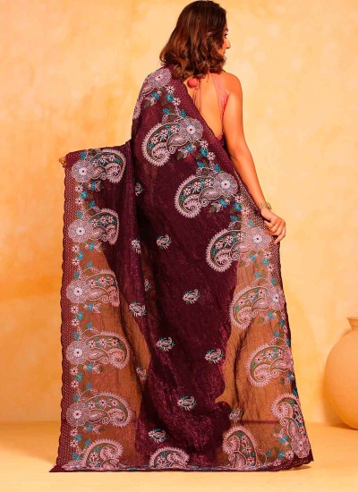 Stunning Crushed Texture Georgette Saree Intricate Embroidery and Art Silk Blouse in Nepal